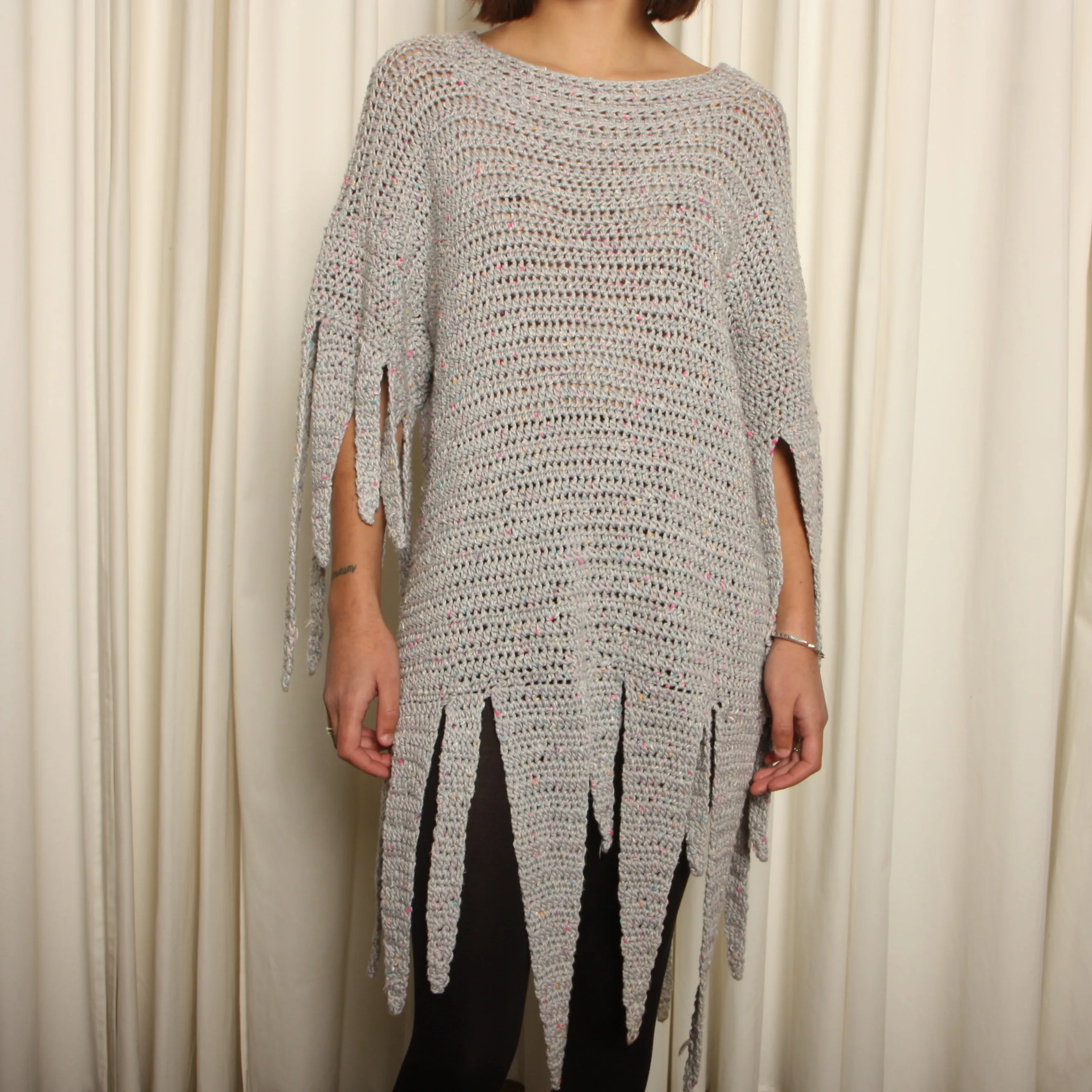 Vintage 70's Fiber Art Crochet Fringe Dress