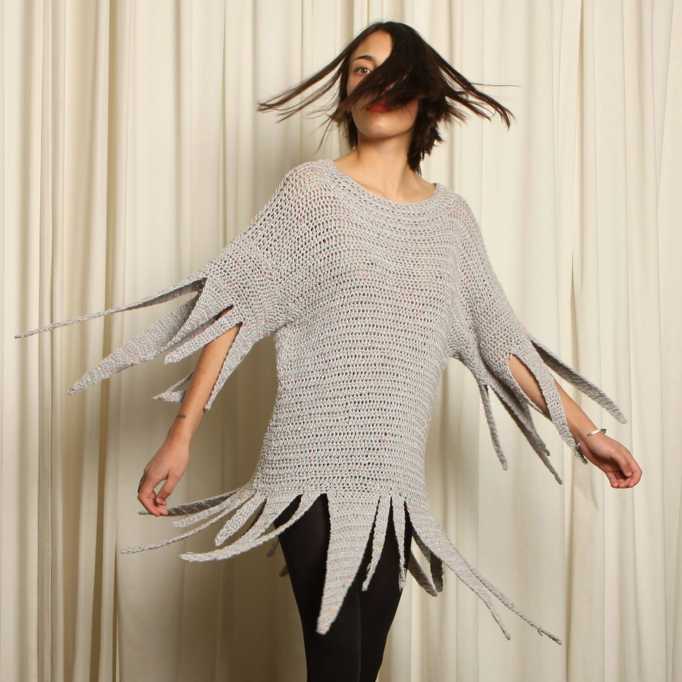 Vintage 70's Fiber Art Crochet Fringe Dress