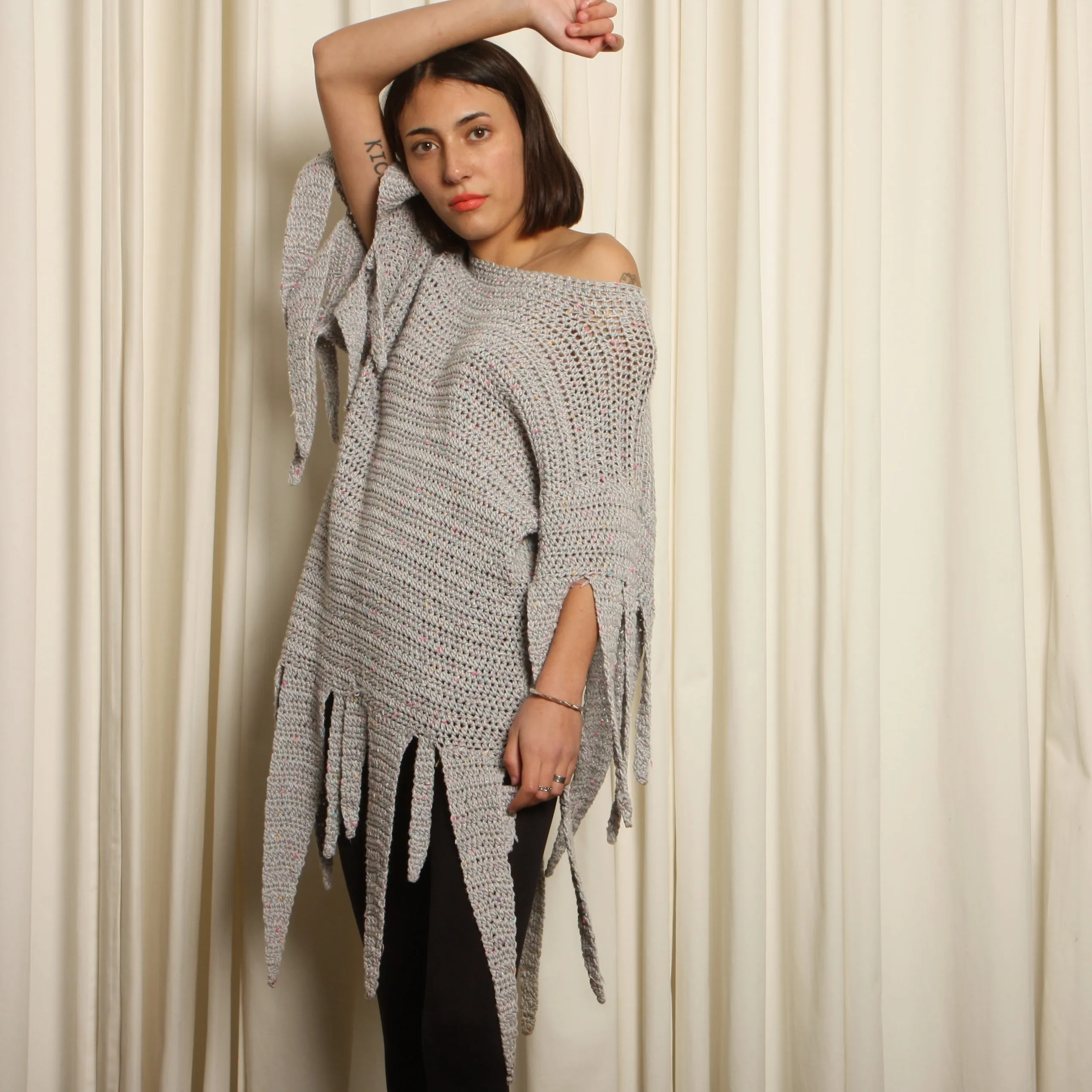 Vintage 70's Fiber Art Crochet Fringe Dress