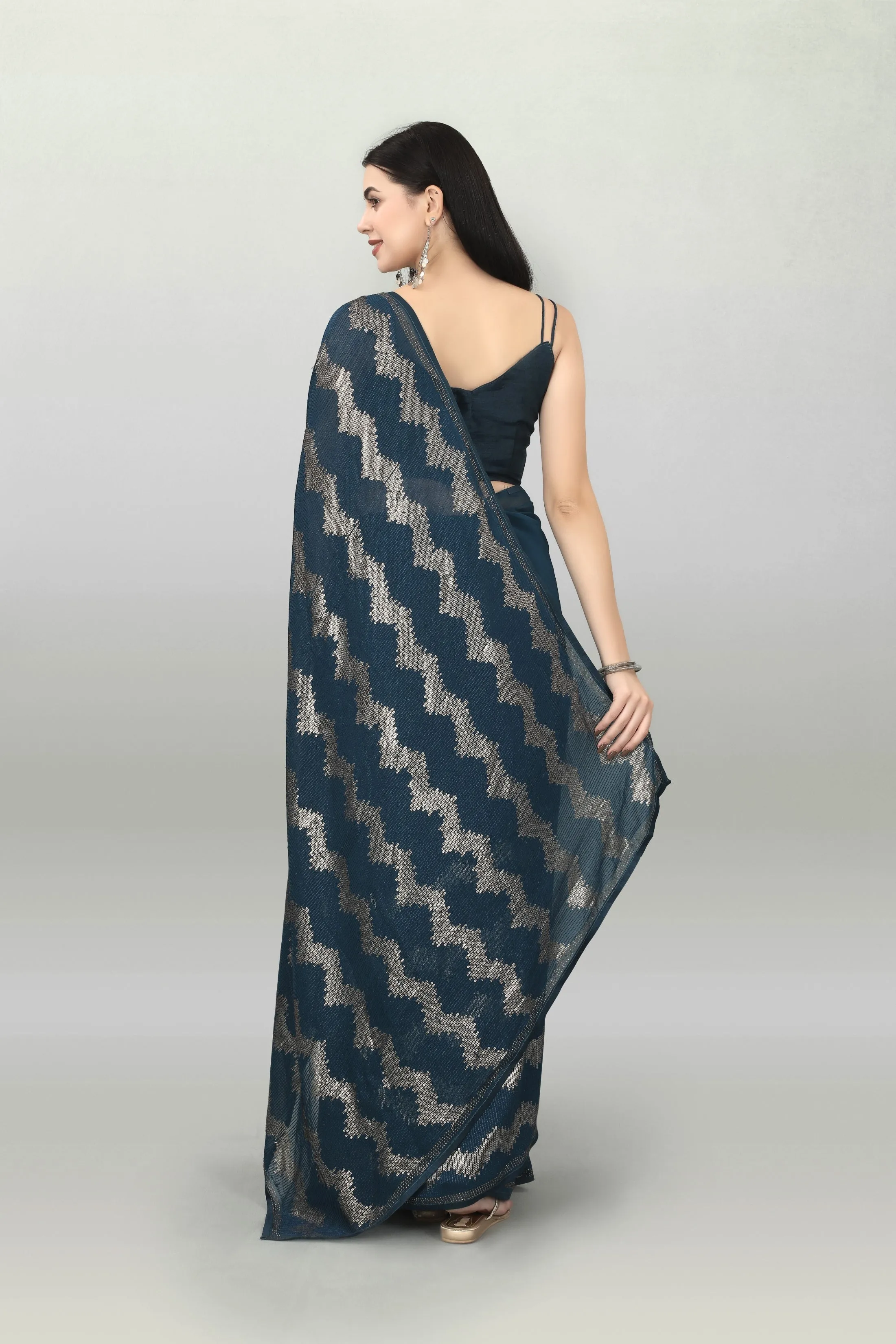 Women Party Wear Sequence Worked Pastel Colour Heavy Georgette Saree Collection