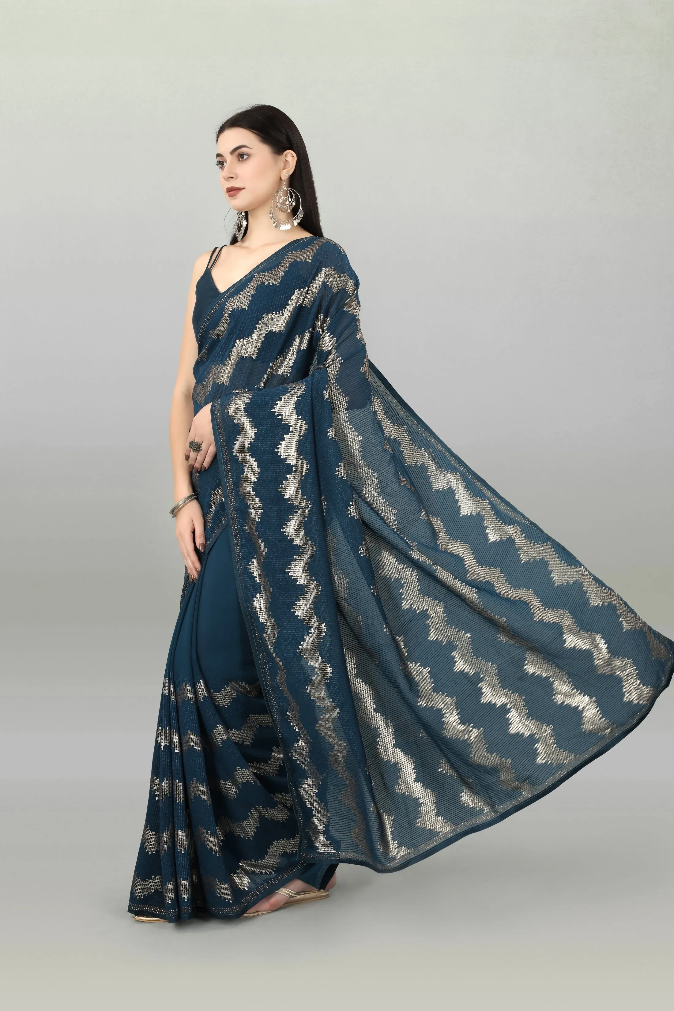 Women Party Wear Sequence Worked Pastel Colour Heavy Georgette Saree Collection