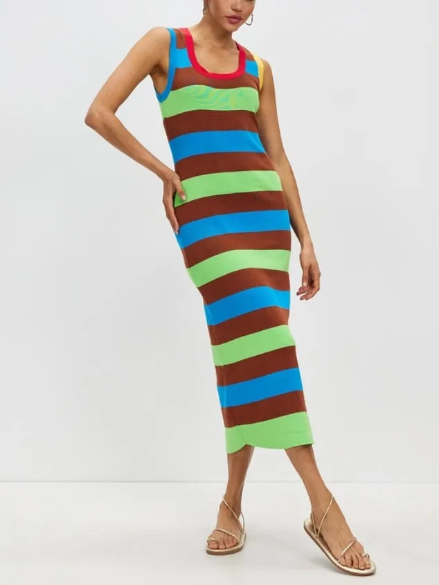 Women's Striped Sleeveless Knit Bodycon Long Cami Sweater Dress by Kaja Clothing-Gladys Dress