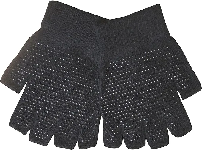 Youths Black Super Soft Magic Gripper Fingerless Thermal Winter Gloves